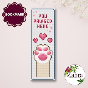 Marque-page au point de croix - You Pawsed Here - Chat (téléchargement PDF)