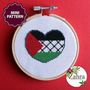 Mini Cross Stitch Pattern, Palestinian Heart, Peace and Solidarity, PDF Download