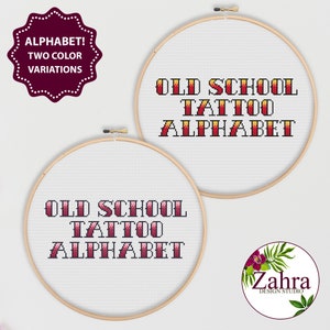 Old School Tattoo Alphabet Cross Stitch Pattern (PDF Download)