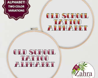 Old School Tattoo Alphabet Cross Stitch Pattern (PDF Download)