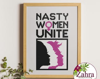 Feminist Cross Stitch Pattern - Nasty Women Unite - Subversive (PDF Download)