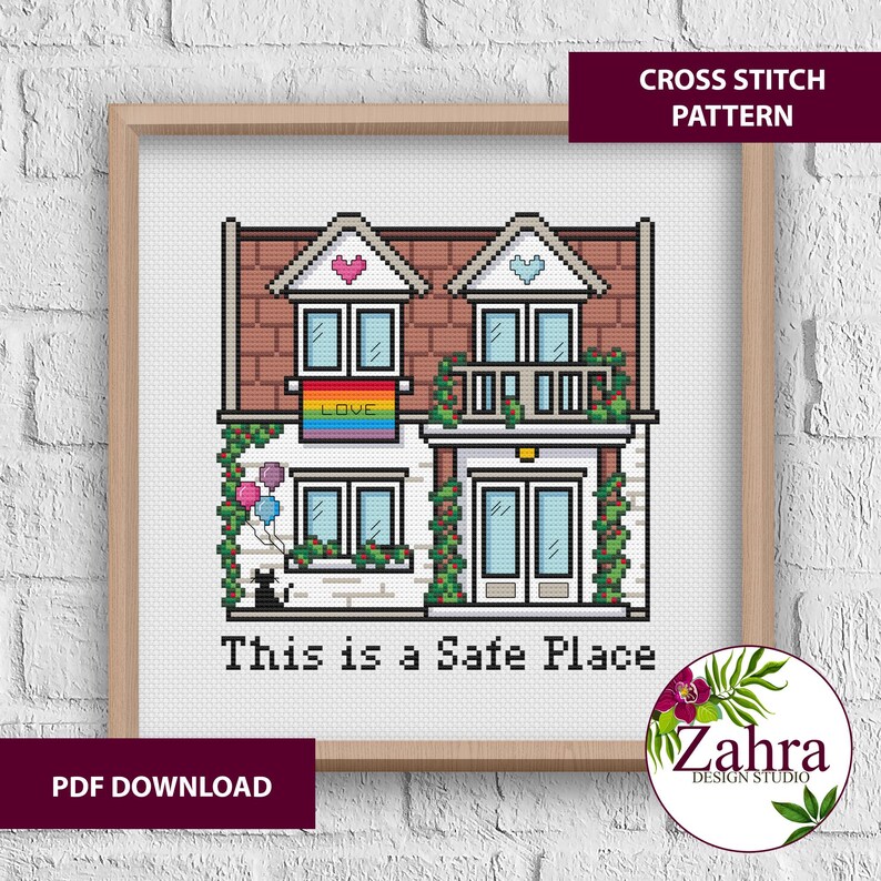This Is a Safe Place Cross Stitch Pattern – Rainbow Embroidery (PDF Download)