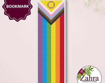 Patrón de punto de cruz para marcapáginas - Diseño de bordado Orgullo Inclusivo (Descarga PDF)