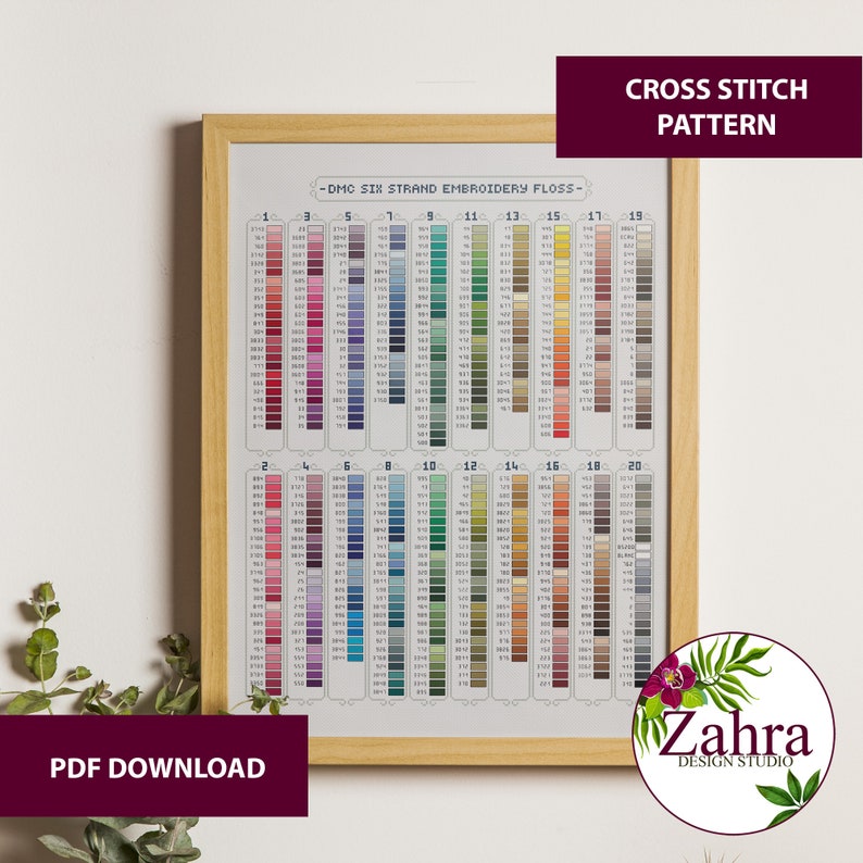 DMC Color Chart Cross Stitch Pattern - Sampler Embroidery Design (PDF ...