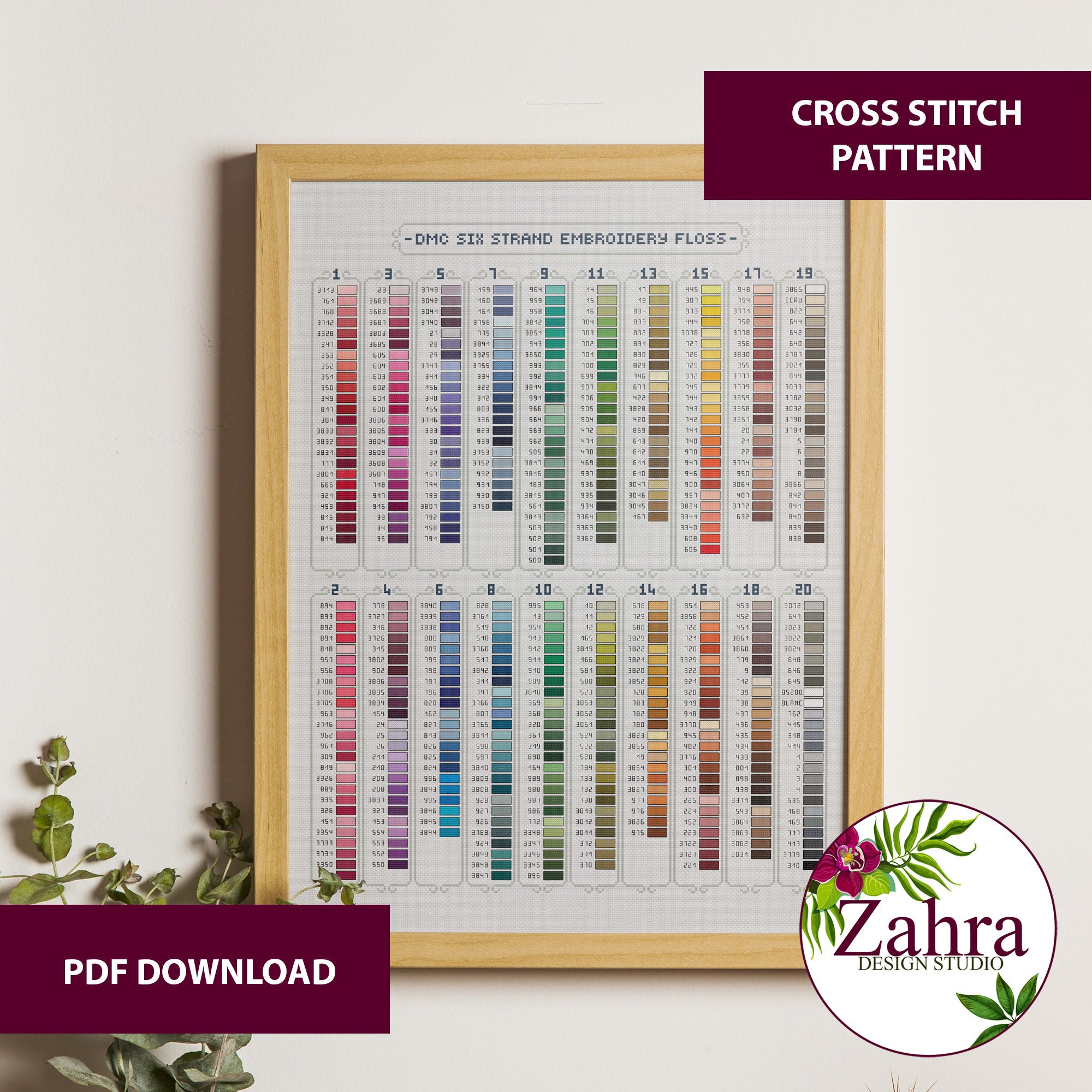 DMC Color Chart Cross Stitch Pattern - Sampler Embroidery Design (PDF ...