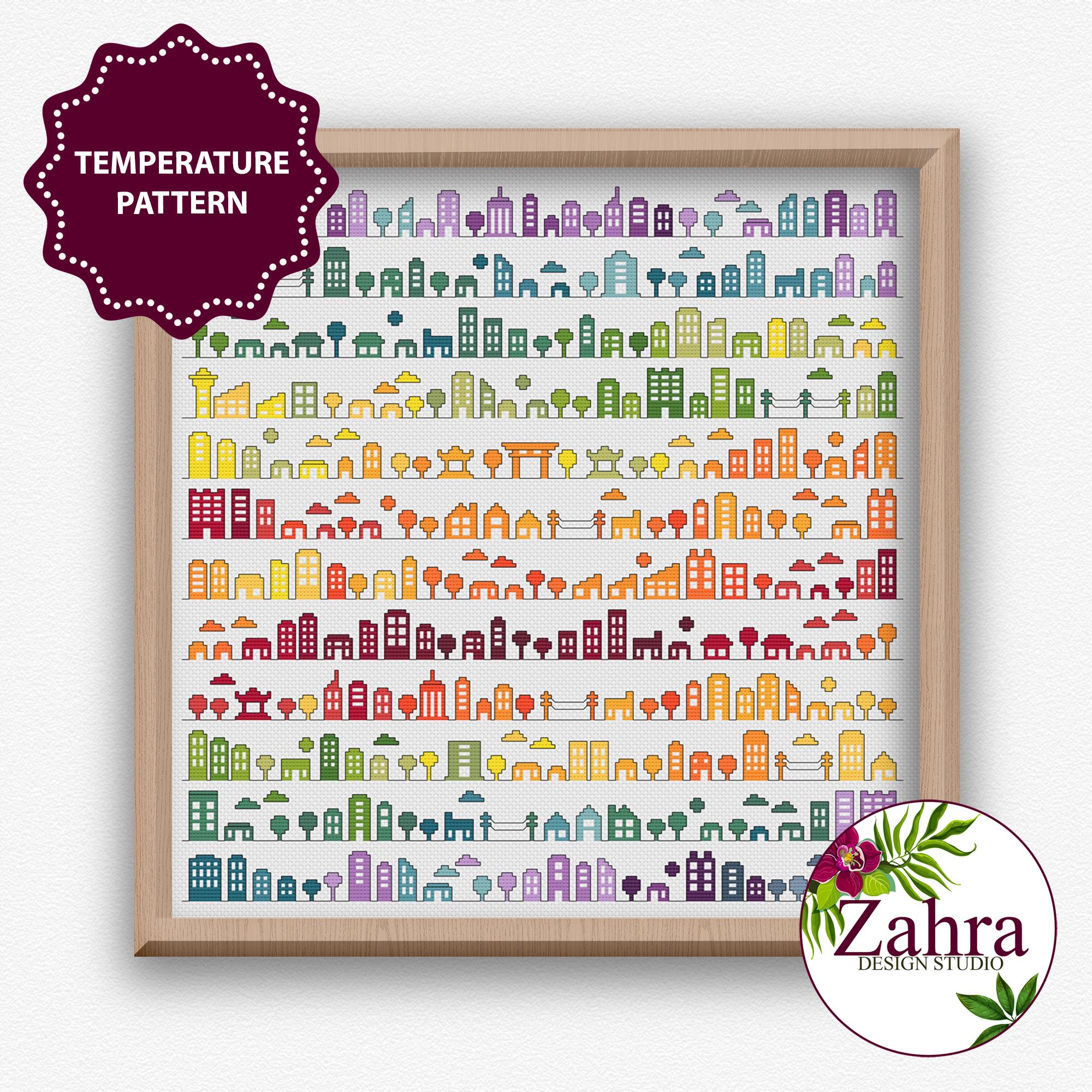 Temperature Cross Stitch Pattern. Skyline. (PDF Download)