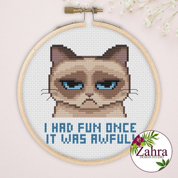 Grumpy Cat Cross Stitch Pattern - Funny Sarcastic Design (PDF Download)