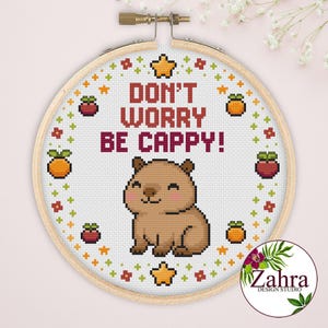 Kawaii Capybara Cross Stitch Pattern - Do not Worry Be Cappy!  (PDF Download)