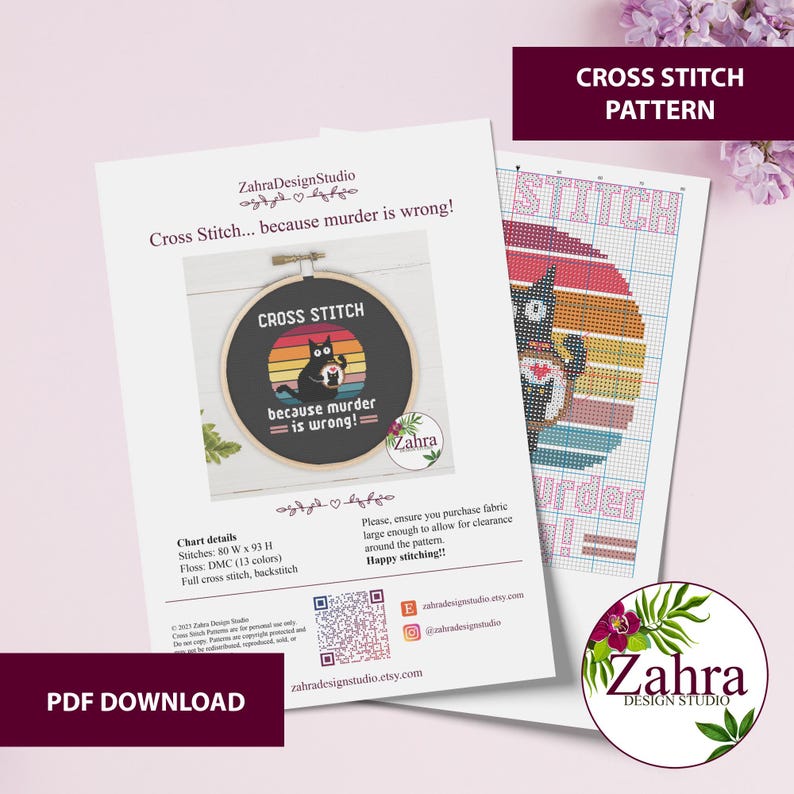 Digital cross stitch pattern with a funny black cat