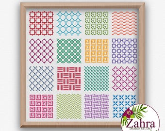 Motifs Sampler Cross Stitch Pattern, Abstract Embroidery Design, PDF Download