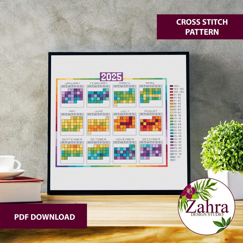 2025 Calendar Temperature Cross Stitch Pattern Temperature Cross Stitch