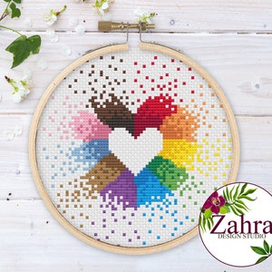 LGBTQ Cross Stitch Pattern: Progress Pride Heart (PDF Download)