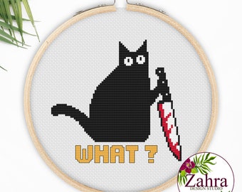 What?! Black Cat Cross Stitch Pattern. Funny Cross Stitch Chart. PDF Instant Download