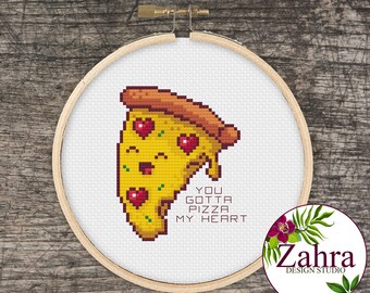 Love Cross Stitch Pattern: Funny Pizza Pun, Valentine&#39;s Day (PDF Download)