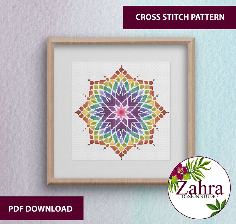 Mandala Cross Stitch Pattern. Colorful Floral Mandala Cross | Etsy