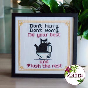 Do your Best... Flush the rest! Black Cat Cross Stitch Pattern. Funny Cross Stitch Chart. PDF Instant Download