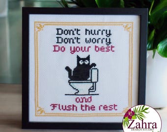 Funny Cat Cross Stitch Pattern - Bathroom Decor (PDF Download)