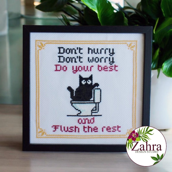 Modèle de point de croix chat rigolo - Décoration de salle de bain (Téléchargement PDF)