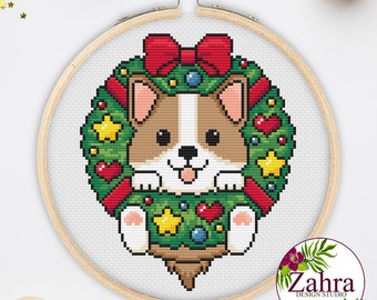 Cute Dog Christmas! Dog Cross Stitch Pattern. Christmas Cross Stitch Chart. Merry Christmas. PDF Instant Download