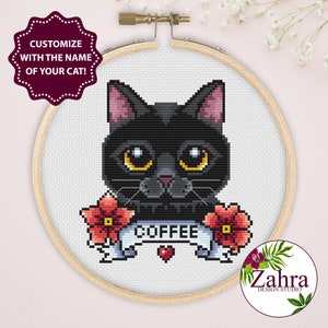 Black Cat Cross Stitch Pattern. Cat Cross Stitch Chart. Customizable Cross Stitch. PDF Instant Download