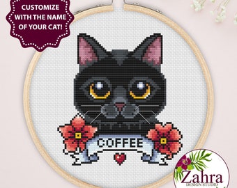 Black Cat Cross Stitch Pattern. Cat Cross Stitch Chart. Customizable Cross Stitch. PDF Instant Download