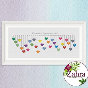 Hearts Mood Tracker Cross Stitch Pattern: Emotion Journal (PDF Download)