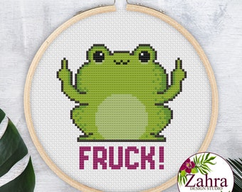 Snarky Cross Stitch Pattern - Fruck, Frog - Funny Embroidery Design (PDF Download)
