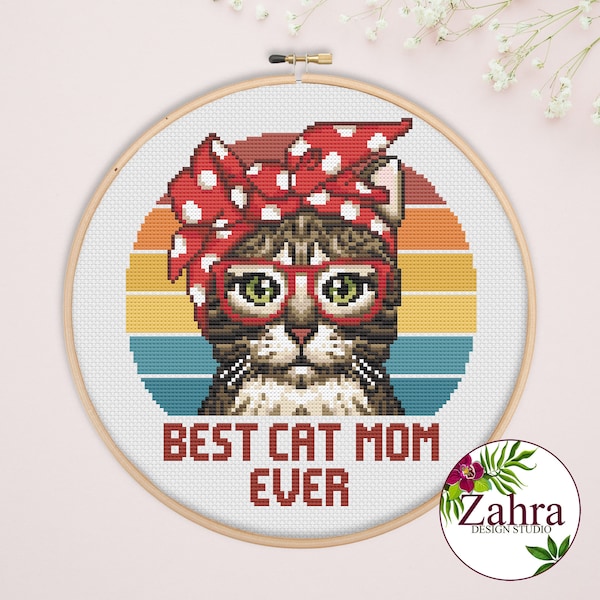 Modèle de point de croix amusant - motif de broderie maman chat (téléchargement PDF)