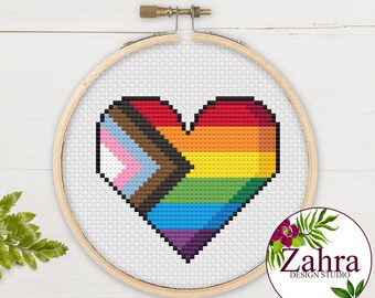 Progress Pride Flag Heart! LGBTQ Cross Stitch Pattern. Pride Cross Stitch Chart. PDF Instant Download