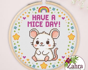 Patrón de punto de cruz para bebé - Ratón Kawaii - Diseño de bordado (Descarga PDF)