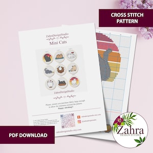 Digital cross stitch pattern with 9 mini patterns with cats