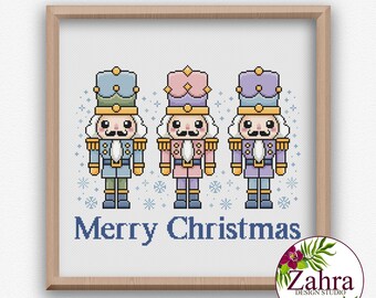Christmas Cross Stitch Pattern - Pastel Nutcrackers Embroidery Design (PDF Download)