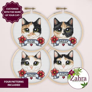 Calico Cat Cross Stitch Pattern, Pet Lover Design, PDF Instant Download