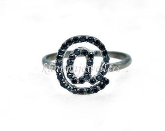 Symbol @ 92.5 Black Spinel Ring. 925 Sterling Silver Ring, Genuine handmade Ring.
