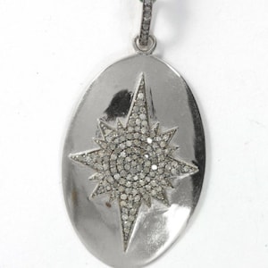 Oval Shape Diamond Pendant .925 Oxidized Sterling Silver Diamond Pendant, Genuine handmade pave diamond Pendant.