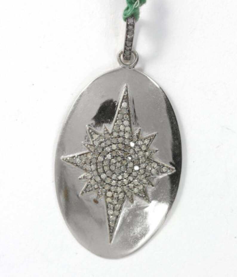 Star Shape Diamond Pendant .925 Oxidized Sterling Silver Diamond Pendant Diamond Pendant.