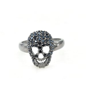 Skull Silver 92.5 Black Spinel Ring. 925 Sterling Silver Ring, Genuine handmade Ring.tariff free delivery guarantee