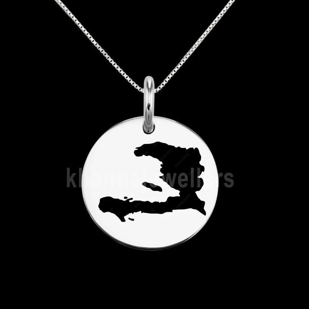 Pendentif Carte Haïti En Argent Massif 925 – Neuf Avec étiquettes, Garanti Sans Nickel, Marque Petugons