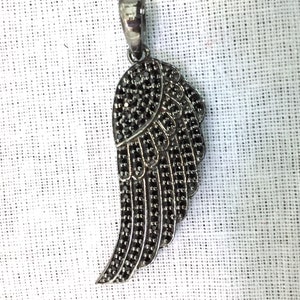 Wings 92.5 Silver Black Spinel Pendant .925 Oxidized Sterling Silver Black Spinel Pendant, Genuine handmade pave Black Spinel Pendant.k