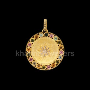 Round Pave Diamond Gold Plating Pendant .Multi tourmaline 925 Gold Plating Sterling Silver Diamond Pendant, handmade pave diamond Pendant.