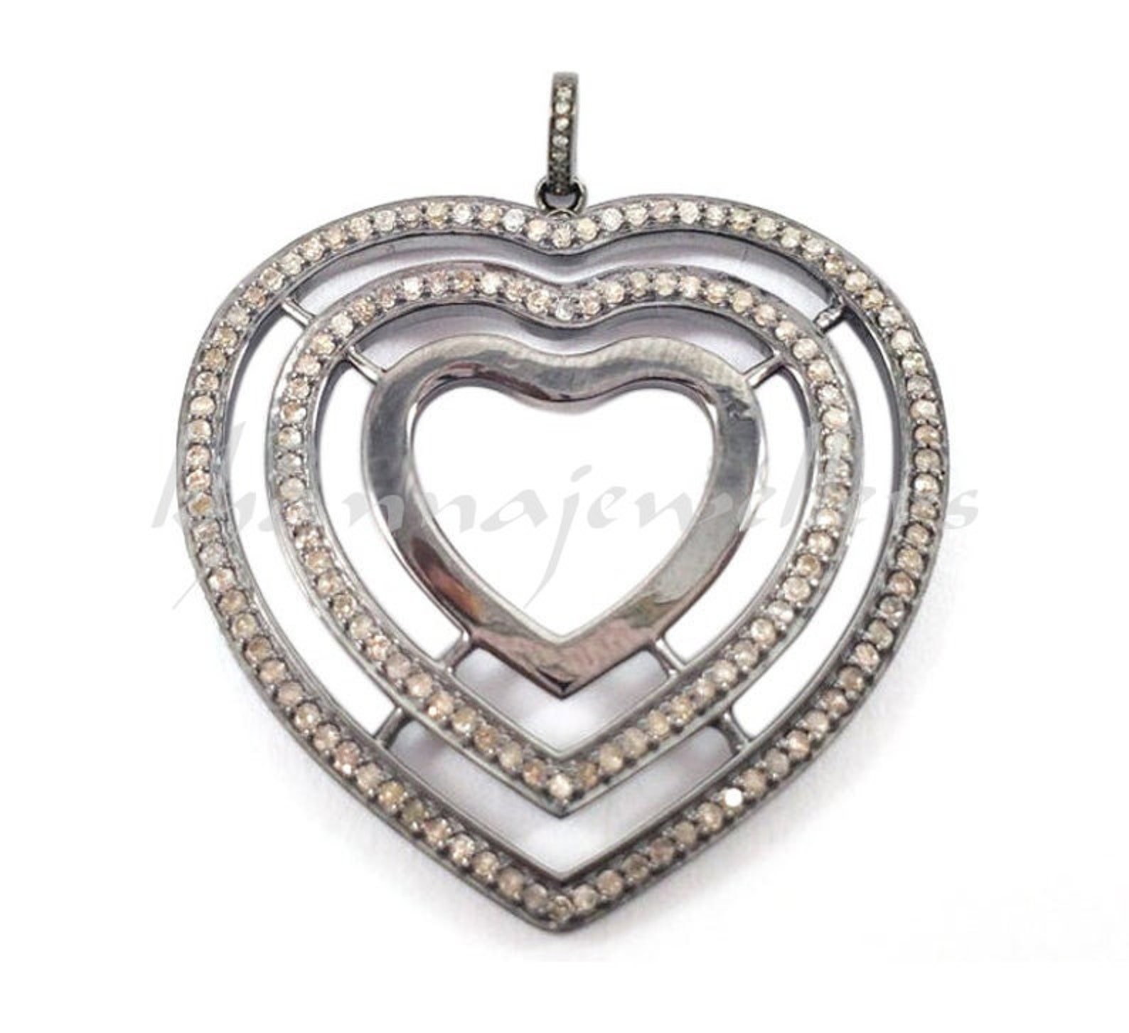 Heart Shape Diamond Pendant .925 Oxidized Sterling Silver - Etsy UK