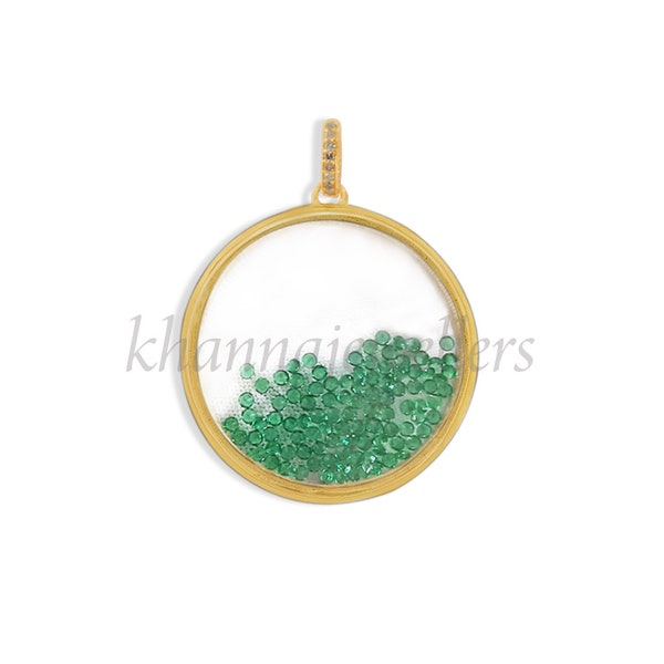 Shaker Round Tsavorite Stone.14K Gold Plating Pendant .Green Onyx Sterling Silver Diamond Pendant,handmade diamond Pendant.