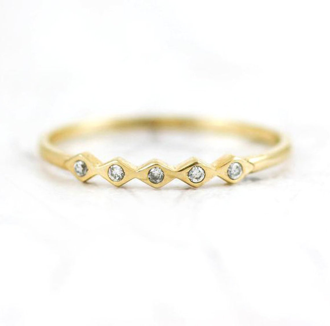 Solid 14K Gold Zigzag Diamond Ring. Zigzag Shape Diamond Gold - Etsy