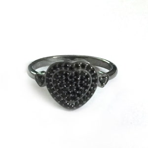 Heart 92.5 Black Spinel Ring. 925 Sterling Silver Ring, Genuine handmade Ring.tariff free delivery guarantee
