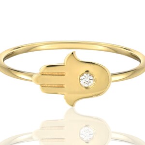 Solid 14K Gold Hamsa hand Diamond Ring. Hamsa hand Shape Diamond Gold Ring. Genuine handmade Ring.