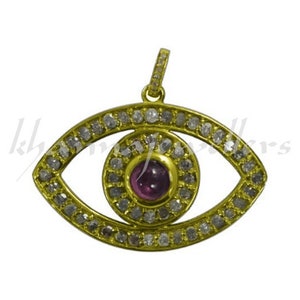 Gold Vermeil Evil Eye Form Diamant Anhänger .925 Oxidierter Sterling Silber Diamant Anhänger, echte handgemachte pflastern Diamant Anhänger.