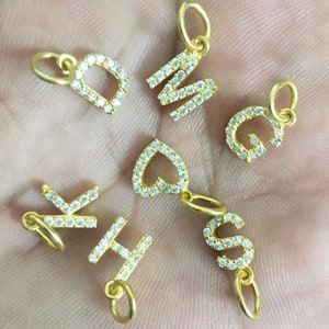 1 stuk effenen diamant alfabet bedelhanger, 10 mm-12 mm eerste hanger, geelgouden vermeil, letterbedel A tot Z