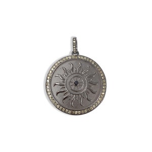Sun Silver Diamond Pendant, Sun Diamond Pendant, Sun Pendant Necklace, Pave Diamond Jewelry, 925 Silver,