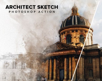 Architect Sketch Drawing and Painting Photoshop Action | Realistic Drawing Effect | Professional Sketch Tool | Instant digital download