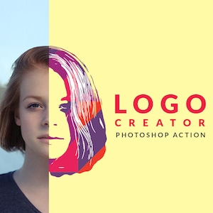 Ação profissional do Photoshop para criador de logotipo | Designs fáceis de logotipo a partir de fotos, texto e formas | Ações do Photoshop com efeito vetorial